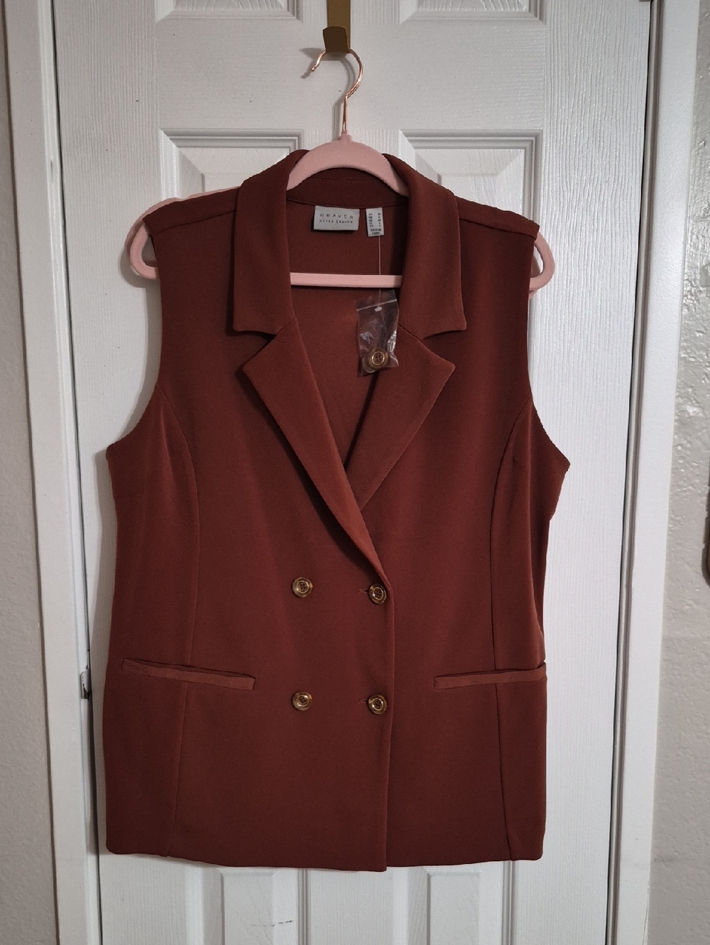 Susan Graver Double-Breasted Sleeveless Vest in Rust